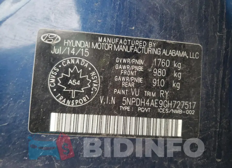 5NPDH4AE9GH727517 Photo# 13