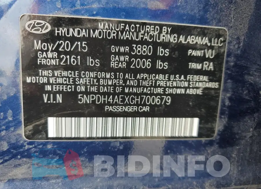 5NPDH4AEXGH700679 Photo# 12