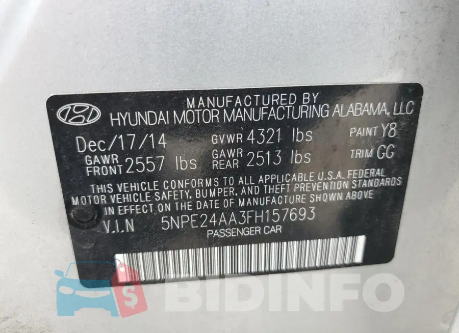 5NPE24AA3FH157693 Photo# 12