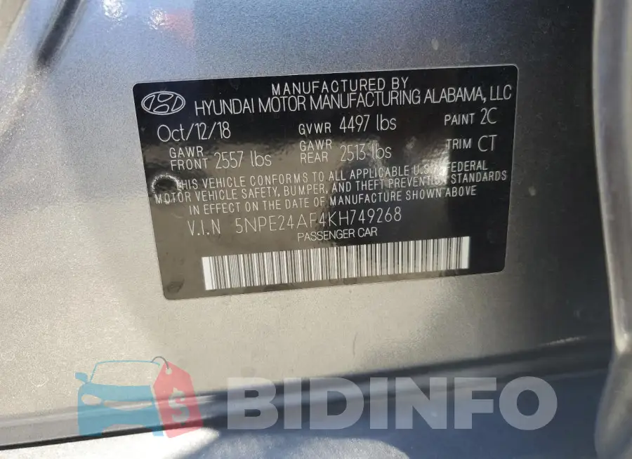 5NPE24AF4KH749268 Photo# 12