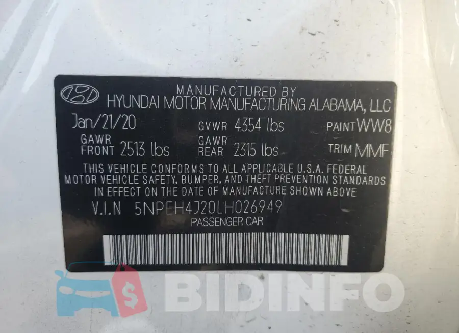 5NPEH4J20LH026949 Photo# 12