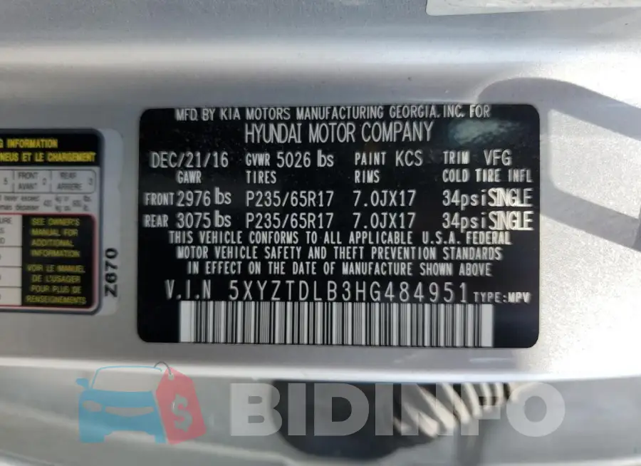 5XYZTDLB3HG484951 Photo# 13