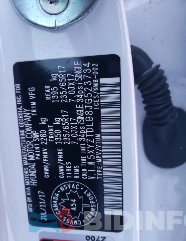 5XYZTDLB8JG523734 Photo# 13
