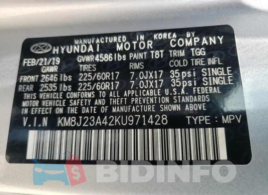 KM8J23A42KU971428 Photo# 13