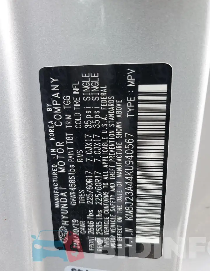 KM8J23A44KU940567 Photo# 12