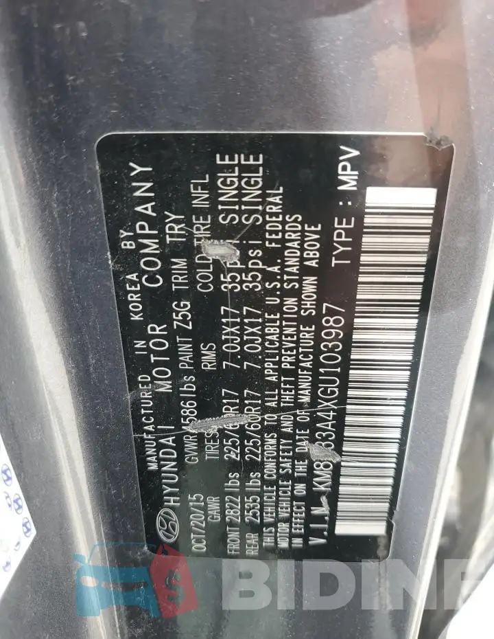KM8J33A4XGU103987 Photo# 13