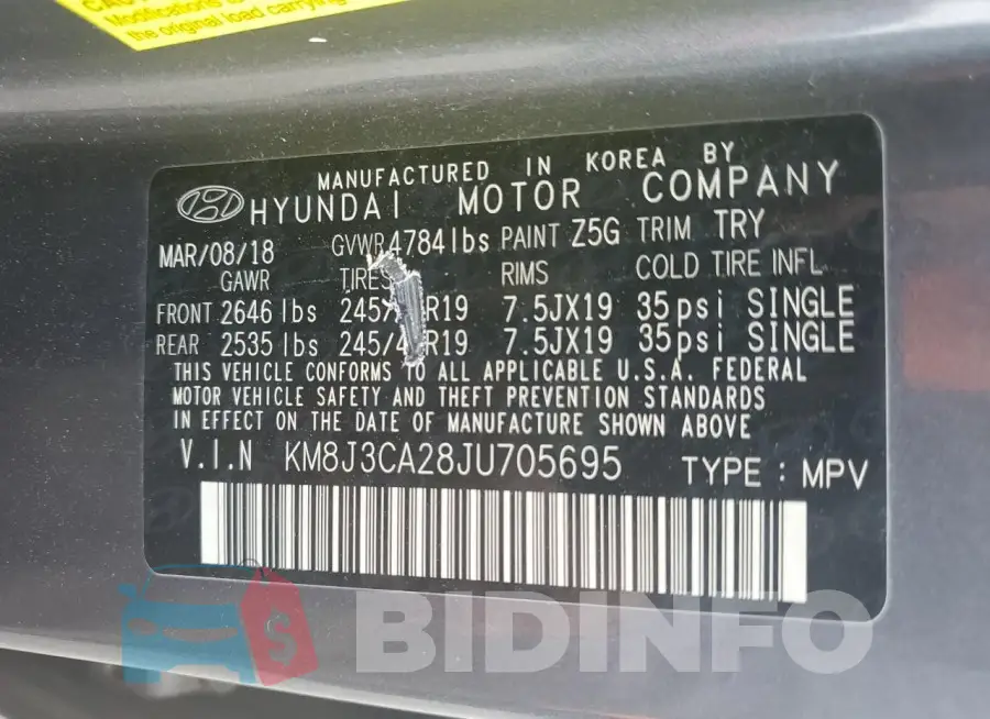 KM8J3CA28JU705695 Photo# 13