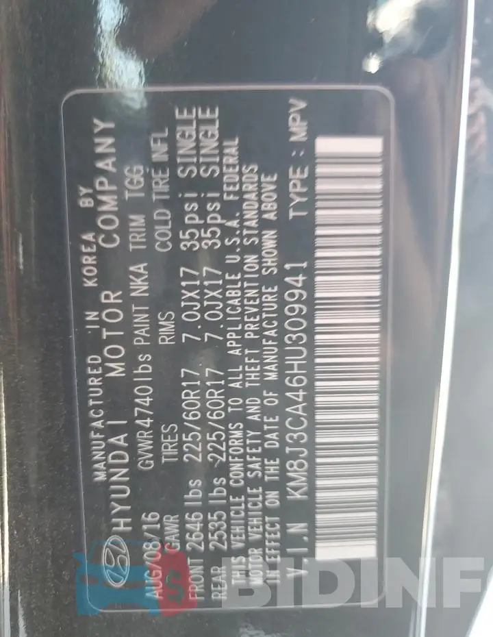 KM8J3CA46HU309941 Photo# 13