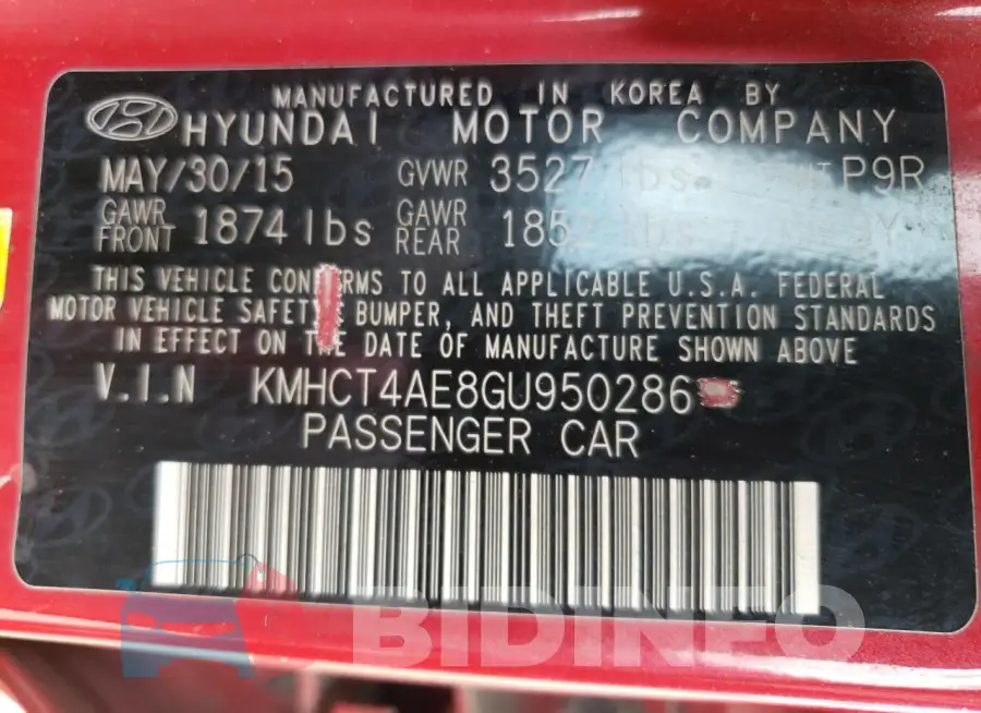 KMHCT4AE8GU950286 Photo# 13