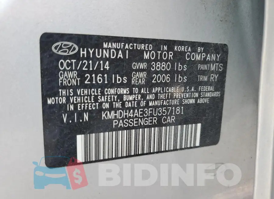 KMHDH4AE3FU357181 Photo# 12