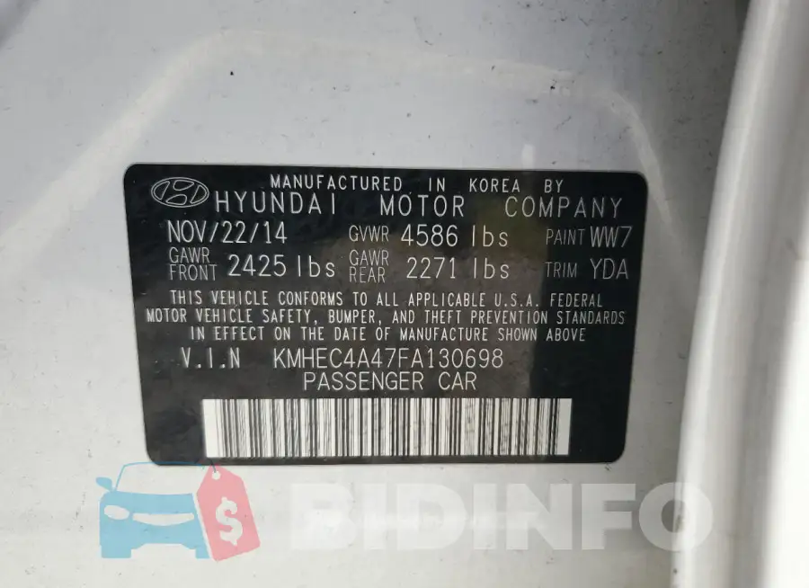 KMHEC4A47FA130698 Photo# 13