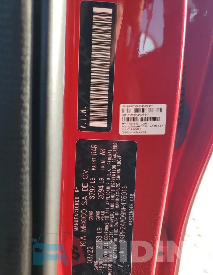 3KPF24AD9NE476016 Photo# 12