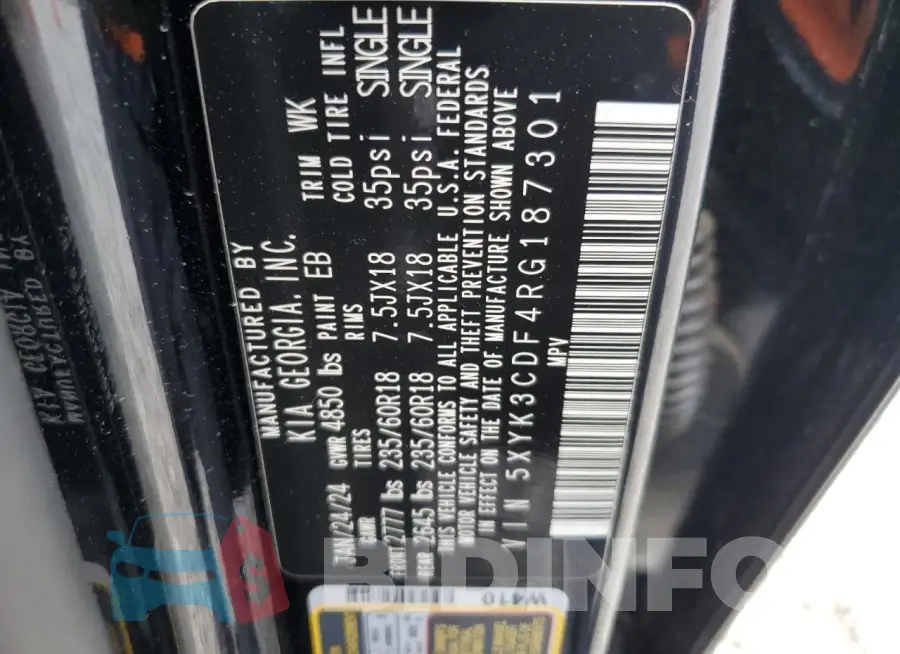 5XYK3CDF4RG187301 Photo# 14