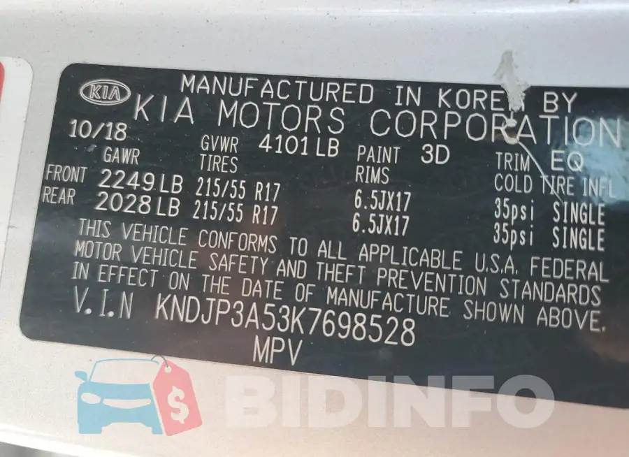 KNDJP3A53K7698528 Photo# 14