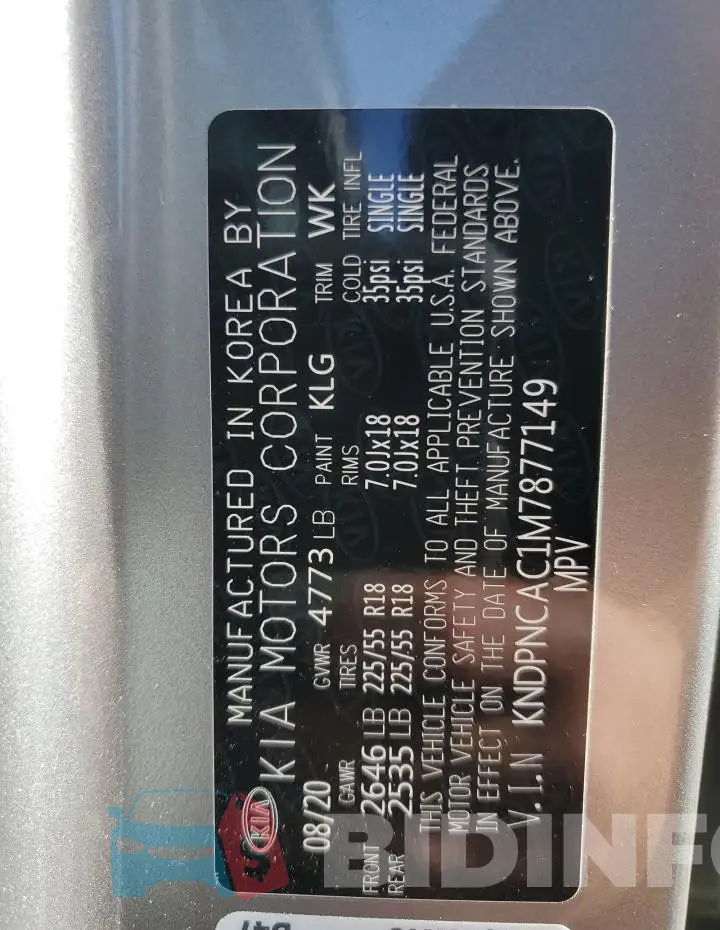 KNDPNCAC1M7877149 Photo# 13