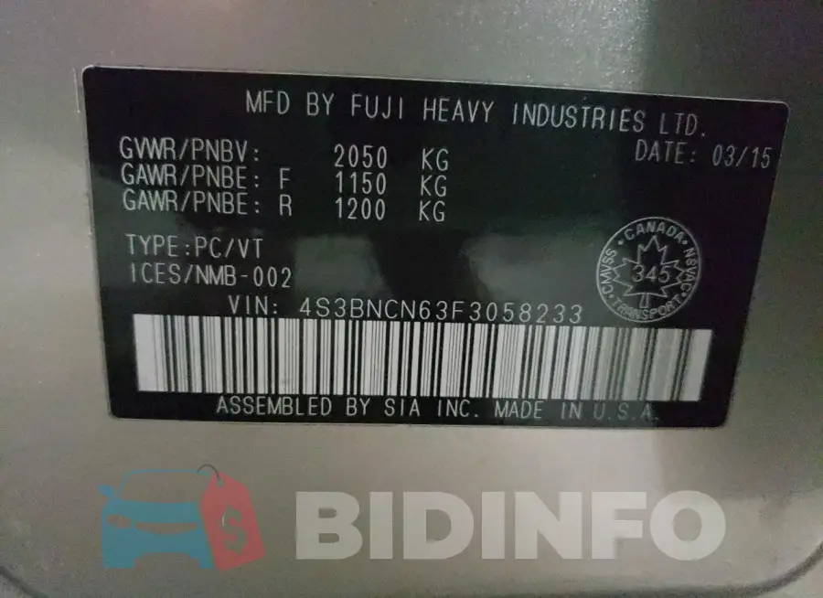 4S3BNCN63F3058233 Photo# 12