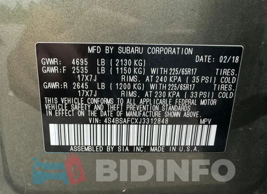 4S4BSAFCXJ3312848 Photo# 10
