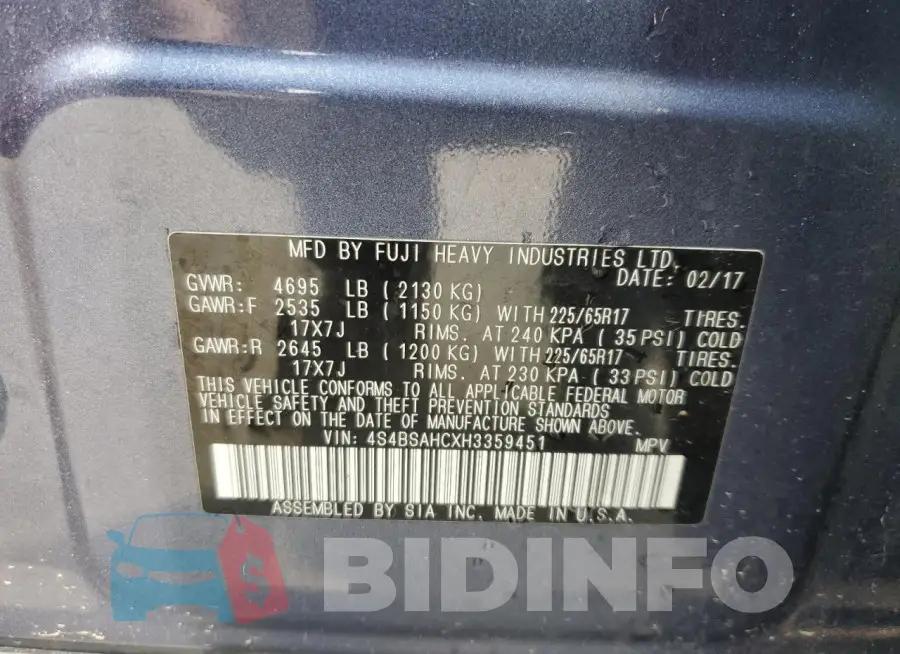 4S4BSAHCXH3359451 Photo# 14