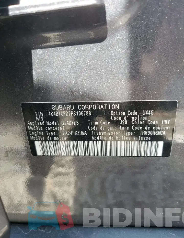 4S4BTGPD7P3106788 Photo# 12