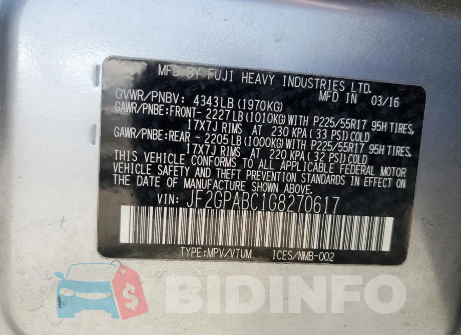 JF2GPABC1G8270617 Photo# 14