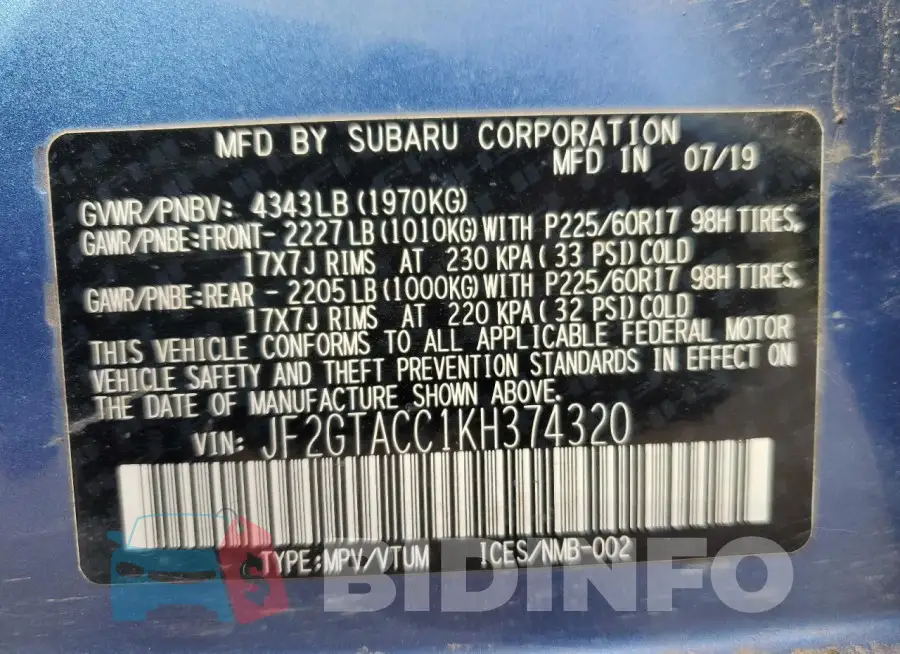 JF2GTACC1KH374320 Photo# 13