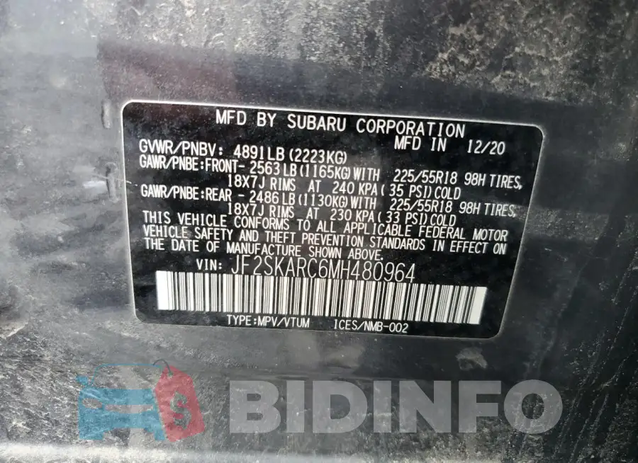 JF2SKARC6MH480964 Photo# 14