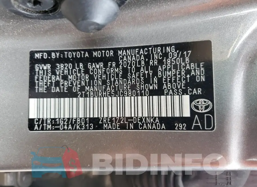 2T1BURHE5JC980110 Photo# 12