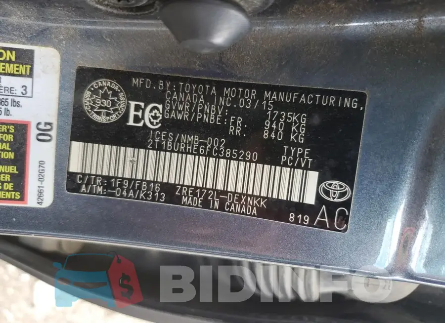 2T1BURHE6FC385290 Photo# 13