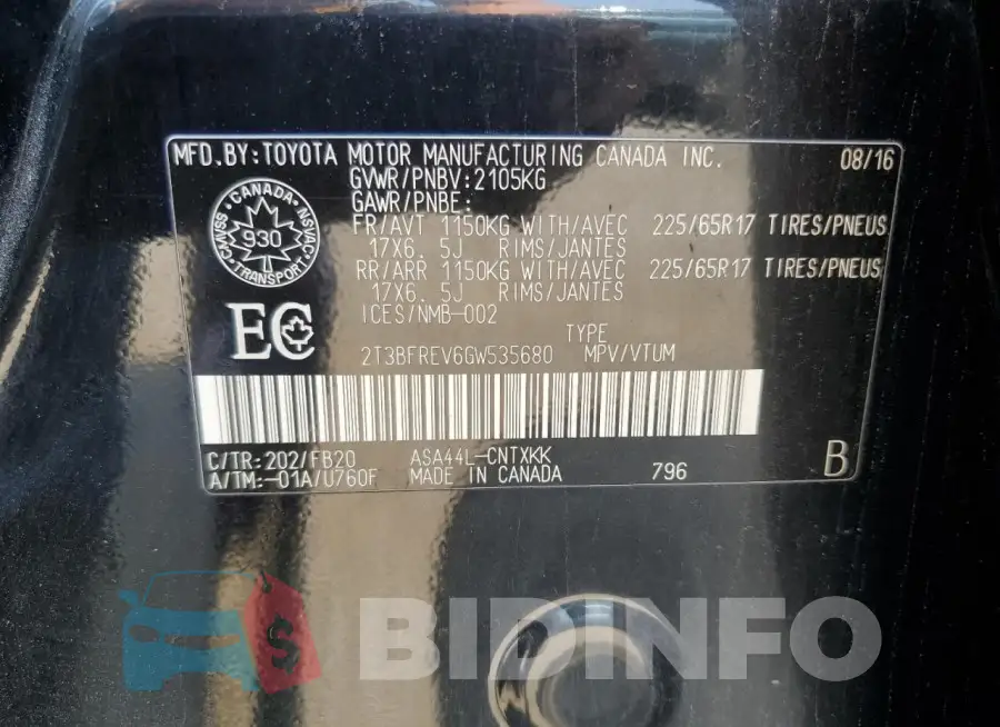 2T3BFREV6GW535680 Photo# 14