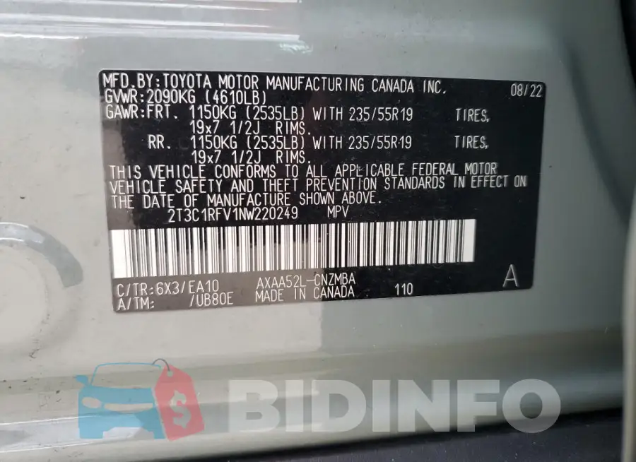 2T3C1RFV1NW220249 Photo# 13