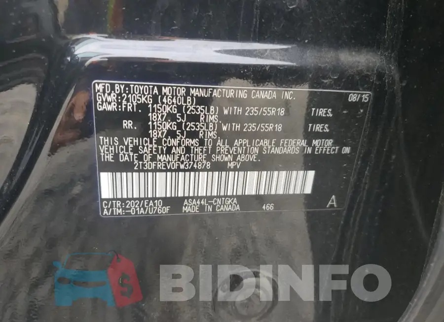 2T3DFREV0FW374878 Photo# 13