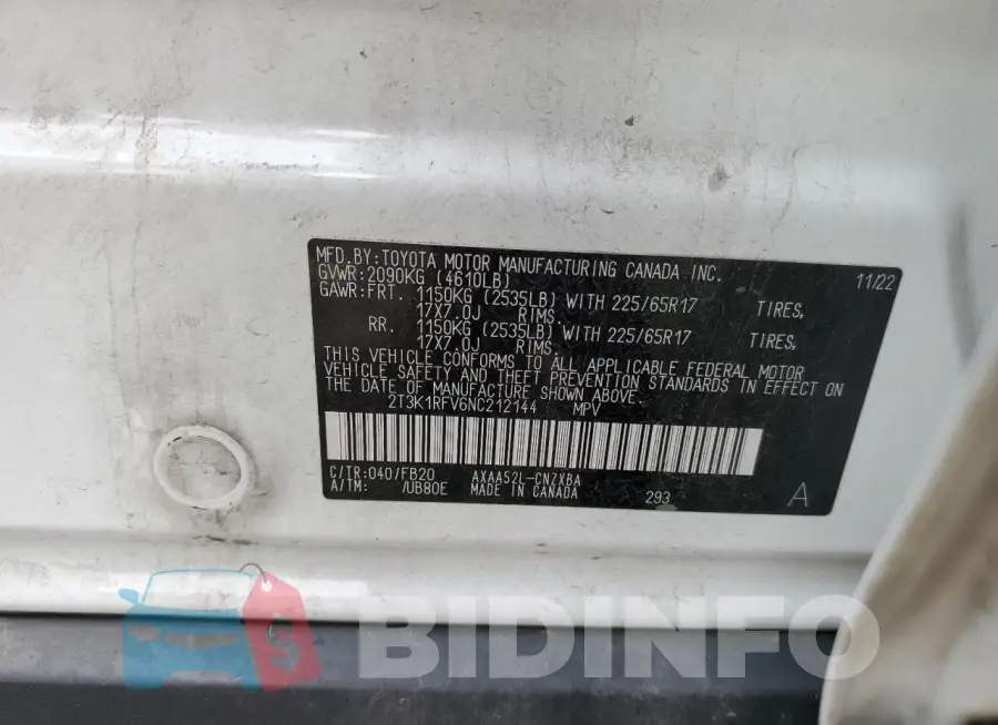 2T3K1RFV6NC212144 Photo# 14