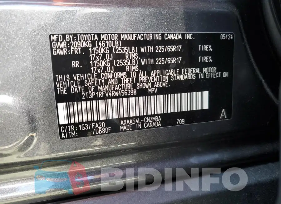 2T3P1RFV4RW456398 Photo# 13