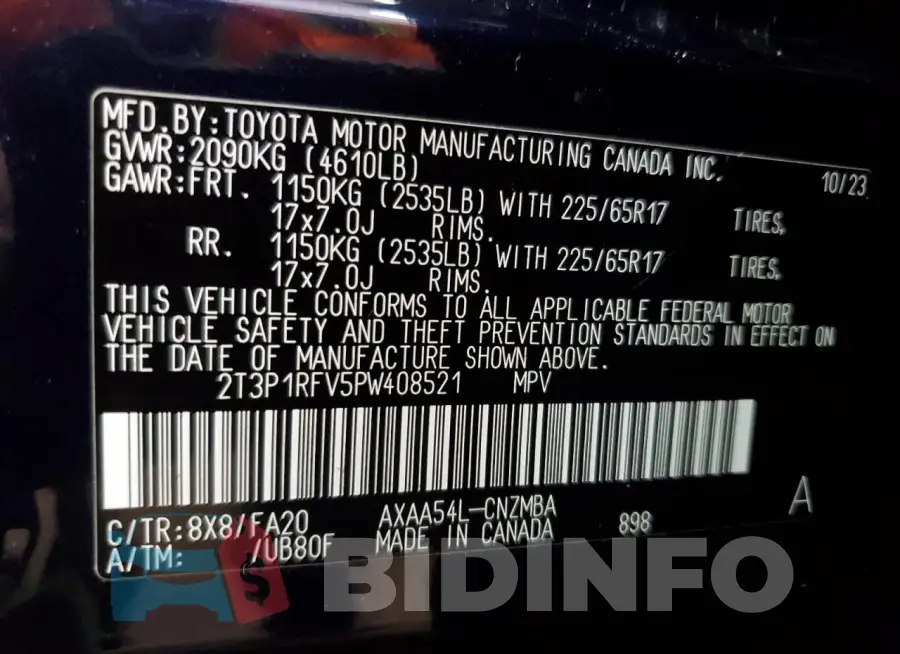 2T3P1RFV5PW408521 Photo# 12