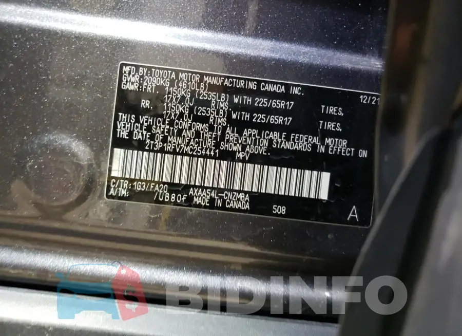 2T3P1RFV7MC254441 Photo# 13