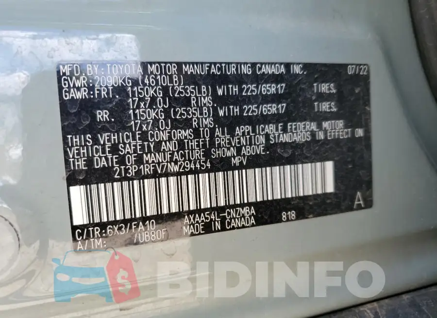 2T3P1RFV7NW294454 Photo# 12