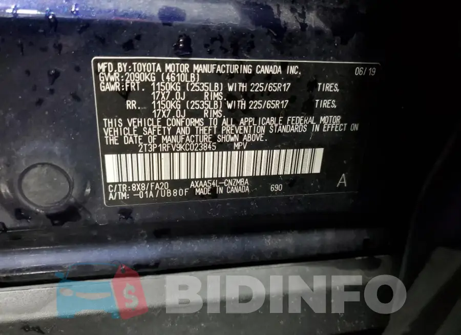 2T3P1RFV9KC023845 Photo# 12