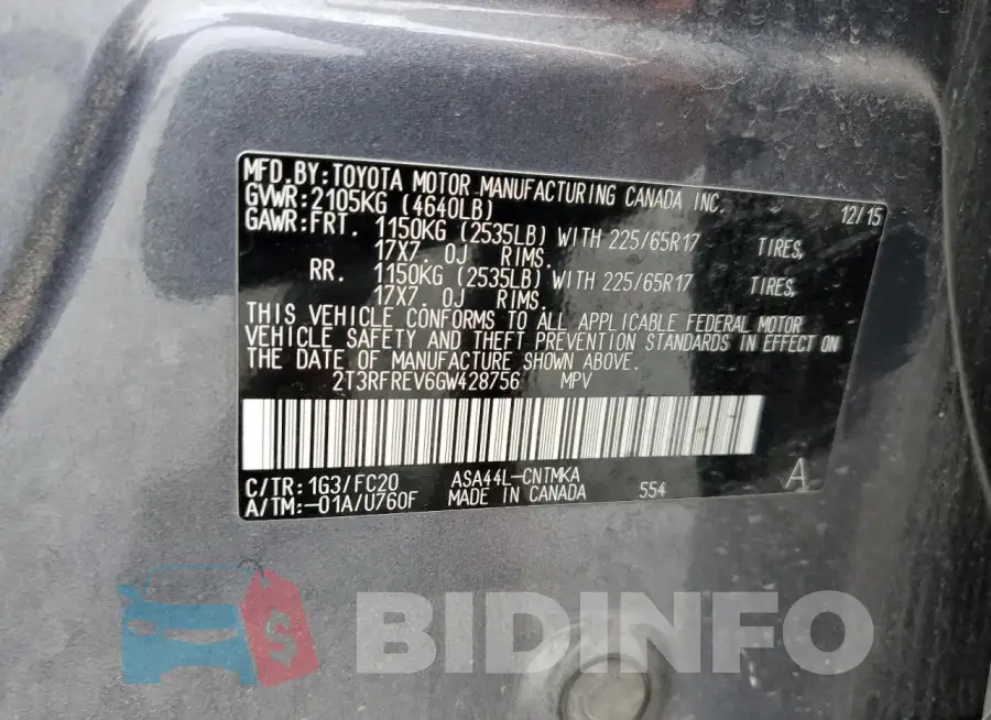 2T3RFREV6GW428756 Photo# 13