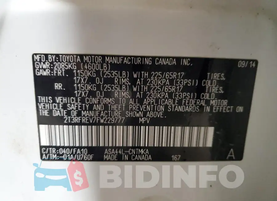2T3RFREV7FW229777 Photo# 13
