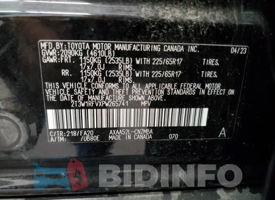 2T3W1RFVXPW265741 Photo# 13