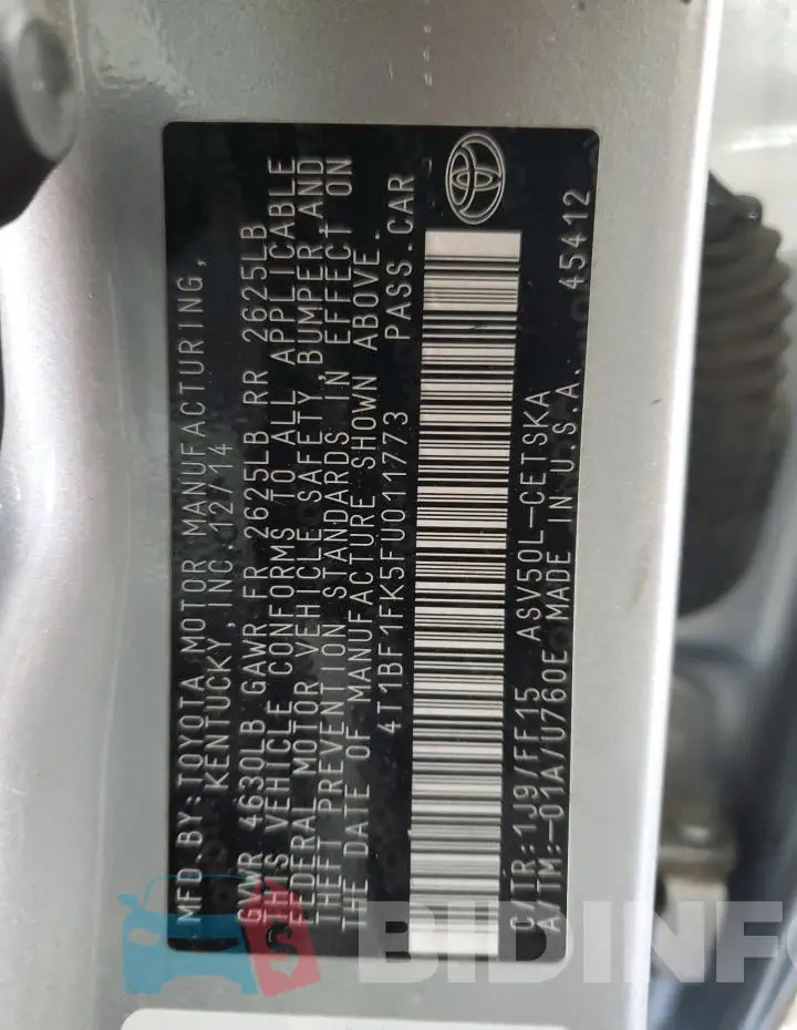 4T1BF1FK5FU011773 Photo# 12