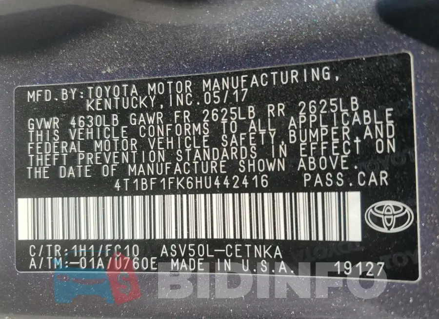 4T1BF1FK6HU442416 Photo# 13
