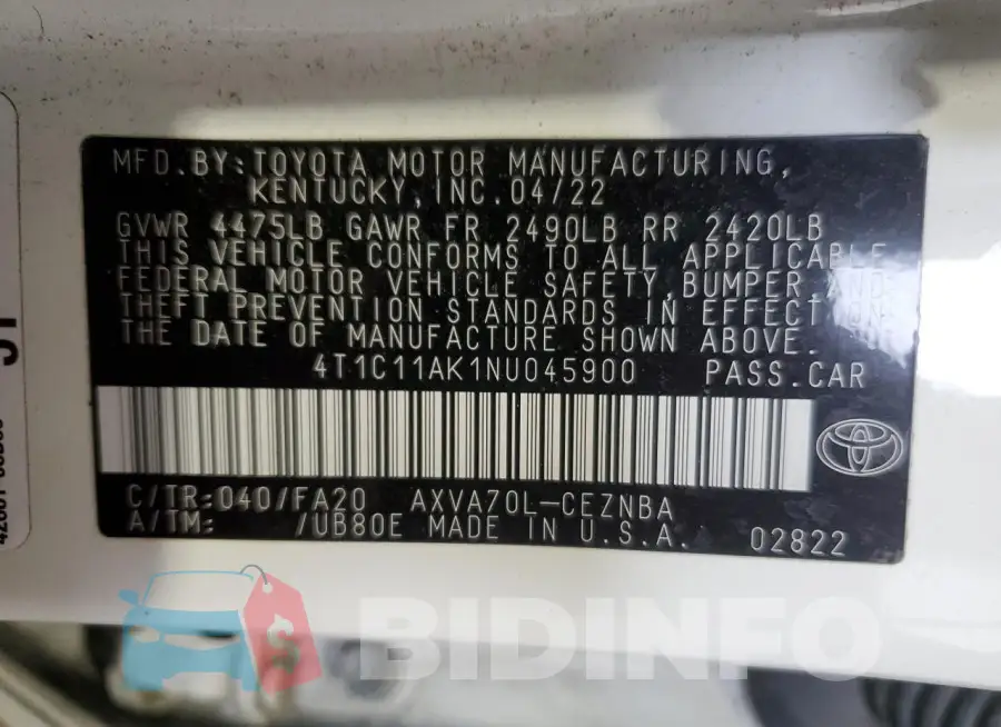 4T1C11AK1NU045900 Photo# 12
