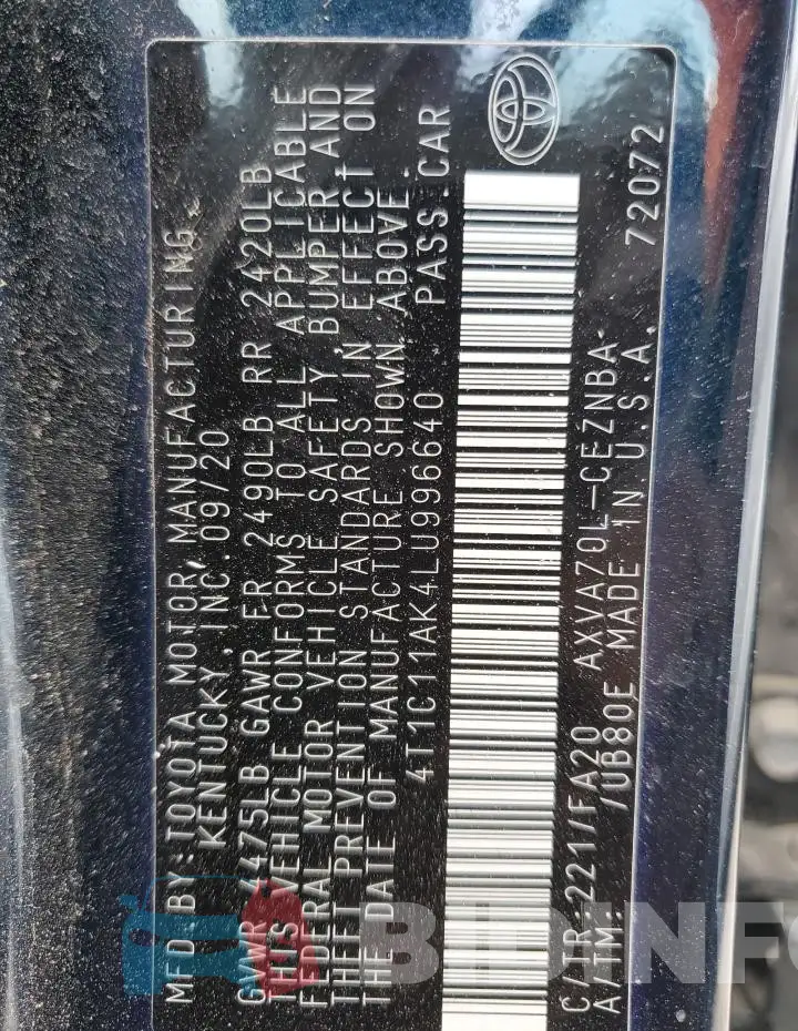 4T1C11AK4LU996640 Photo# 12