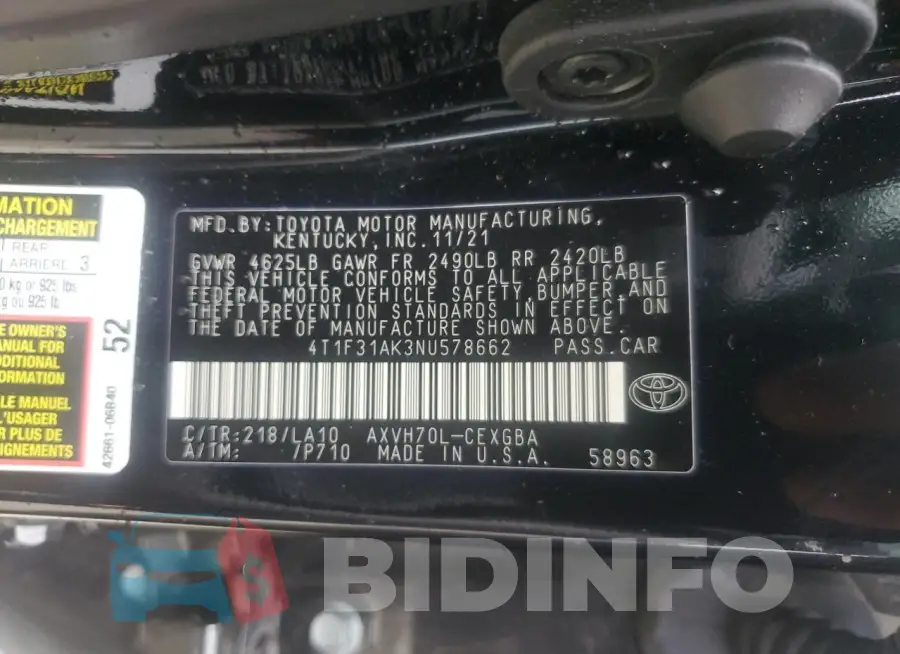 4T1F31AK3NU578662 Photo# 12