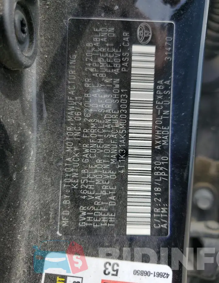 4T1K31AK5MU030031 Photo# 12