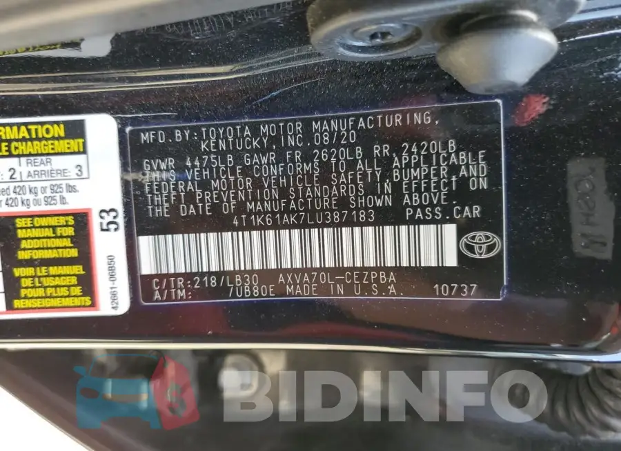 4T1K61AK7LU387183 Photo# 12