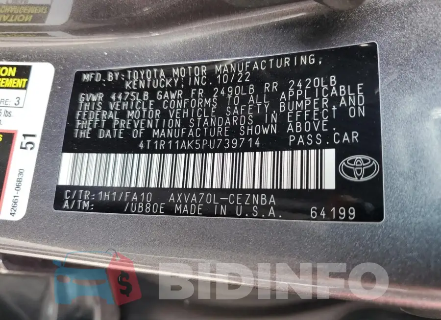 4T1R11AK5PU739714 Photo# 12