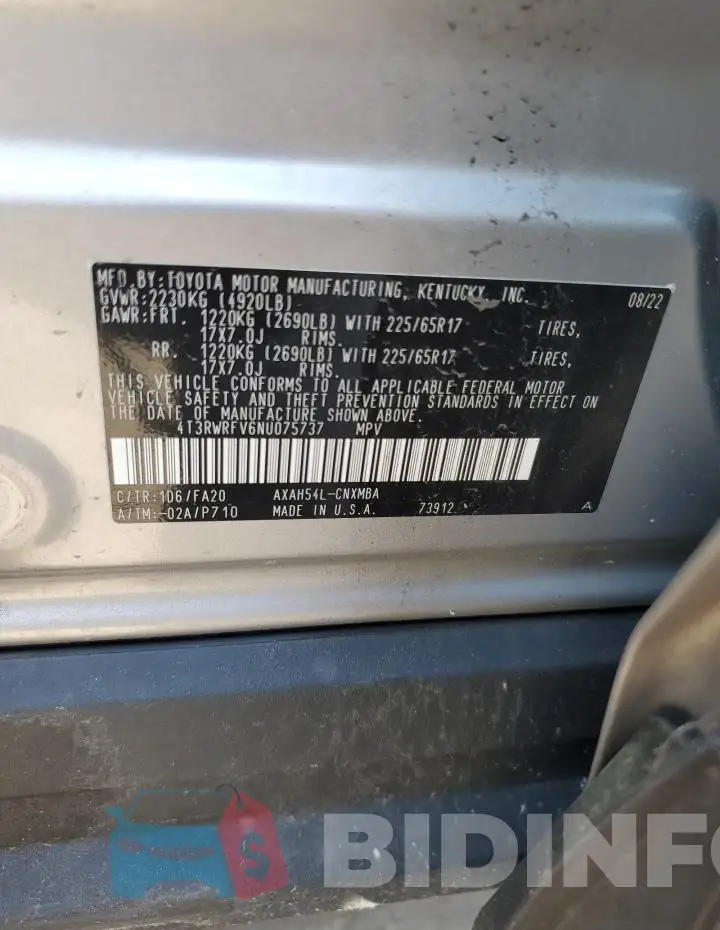 4T3RWRFV6NU075737 Photo# 12