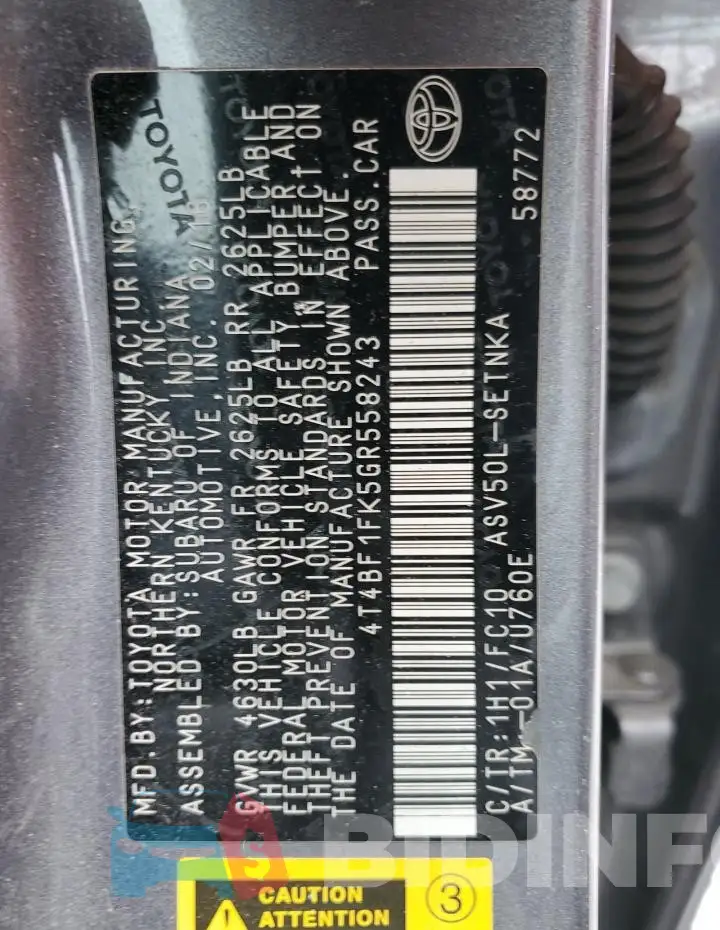 4T4BF1FK5GR558243 Photo# 13